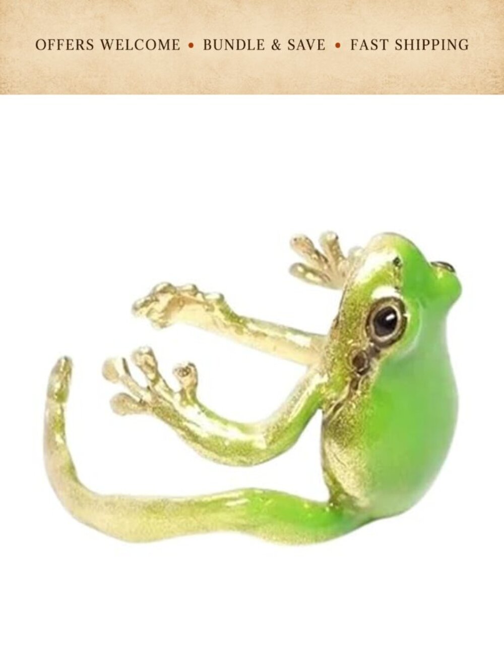 Handmade Brass Adjustable Frog Ring Statement Jewelry
